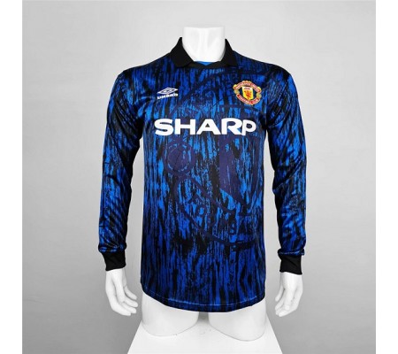 Manchester United 92/93 Away Blue Long Sleeve Soccer Jersey